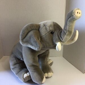 FAO SCHWARZ Large Elephant with Tusks Plush Stuffed Animal 12"sitting 21" long